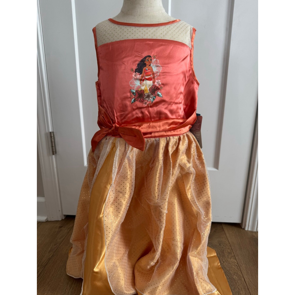 Girls Disney Moana Pajama Dress Size 5/6 Orange Gold